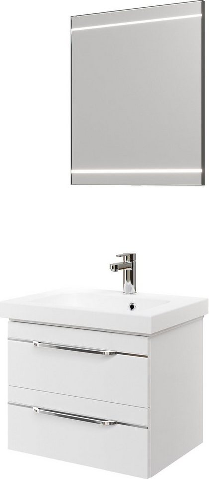 Saphir Badmöbel-Set Balto 2-teilig Mineralmarmor-Waschtisch mit LED-Spiegel, Waschplatz, (2-St), 64,4 cm breit, mit 2 Schubladen, Badschrank inkl. Schubladendämpfer von Saphir