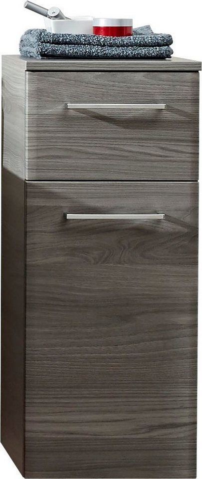 Saphir Unterschrank Quickset 916 Badschrank mit 1 Tür, 1 Schublade, Griffe Chrom Glanz Badezimmer-Unterschrank 30 cm breit in Sangallo Grau quer Nachbildung von Saphir