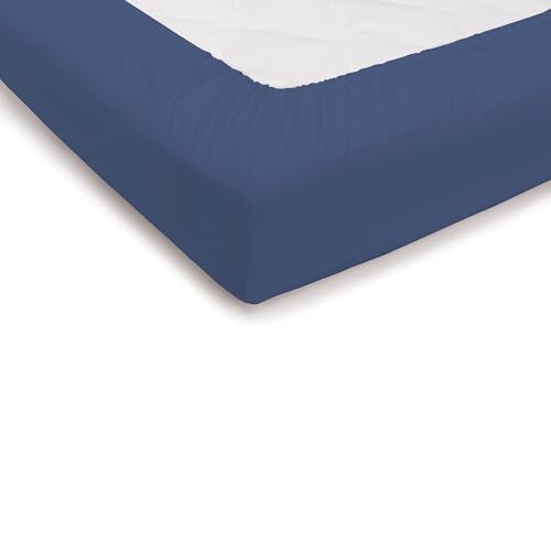PENSIERI DELICATI Bettlaken für Einzelbett 90 x 200 cm, einfarbiges Spannbettlaken mit 25 Ecken, 100% Baumwolle, hergestellt in Italien, Farbe Marineblau von PENSIERI DELICATI