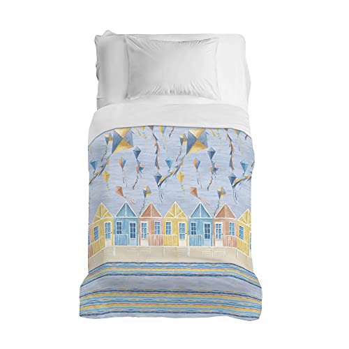 PENSIERI DELICATI Tagesdecke 170 x 280 cm, Einzeltuch 100% Baumwolle Pique, Ideal Zum Thema Wohnen, Decke Salva Bett Doppelbett, Fantasie Kite Azure, 100% Made in Italy von PENSIERI DELICATI