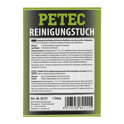 PETEC Reinigungstuch rückstandsfrei, zum Reinigen und Entfetten von Klebeflächen vor dem Einsatz von Kleb- und Dichtstoffen 82111 von PETEC