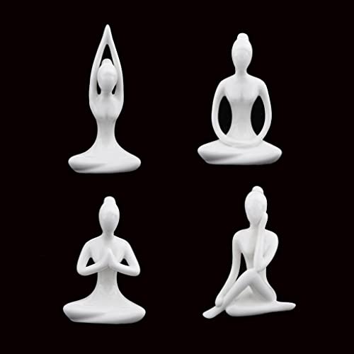 PETSOLA 4 Stücke Keramik Figuren Yoga Pose Meditation Zimmer Figuren Statue Décor von petsola
