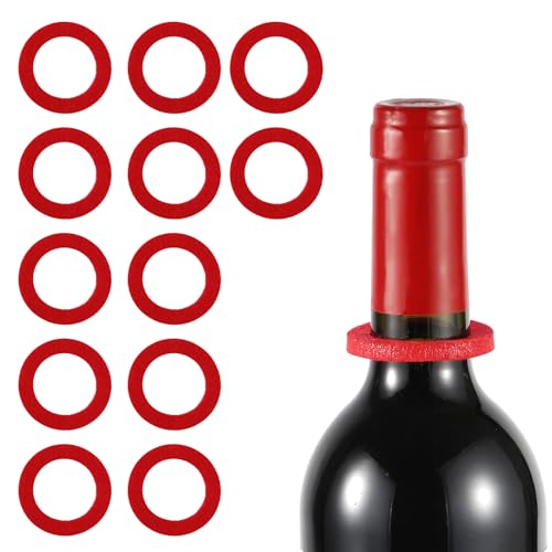 12st Filz Weintropfring, Weintropfhalsband Einweg Kein Verschütten Weinflaschen Tropfstopper/Fänger Wine Drip Ring Schutz Leckstopper Zubehör Gadgets Geschenk für Bar Küchenparty (Rot) von PEUTIER