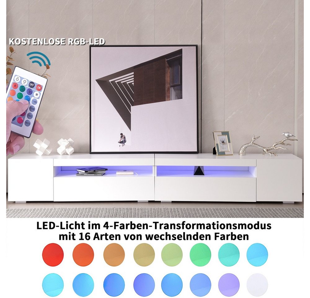 PFCTART TV-Schrank Weißer moderner TV-Schrank helles Panel variable LED-Beleuchtung (MDF-Platten) 240cm Glänzendes Panel nicht hochglänzend von PFCTART