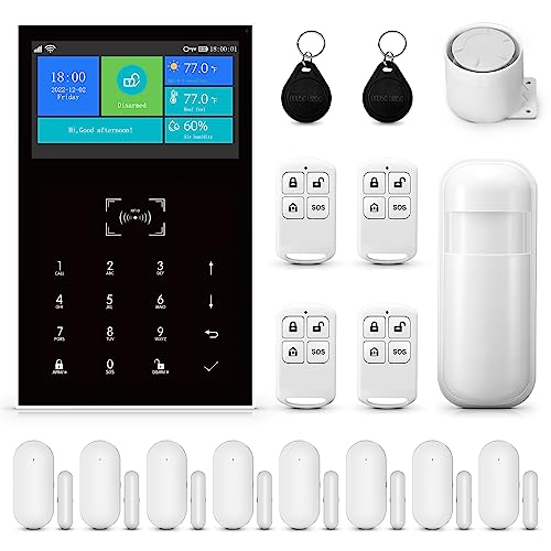 PGST Alarmanlage Komplett Set, WiFi + GSM 2G Wireless Home Einbrecher Alarmanlage Kit Tuya Smartlife APP Alexa, mit Sirene Fenster Türsensor Sicherheit für Zuhause,Büro von PGST