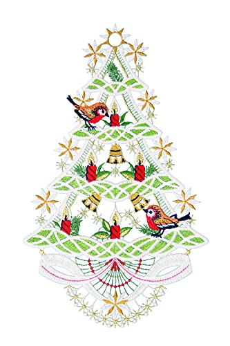 Plauener Spitze Fensterbild "Weihnachtsbaum" farbig 21 x 34 cm Fensterdeko Fensterschmuck Bilder Handarbeit Deko Fenster von PGV