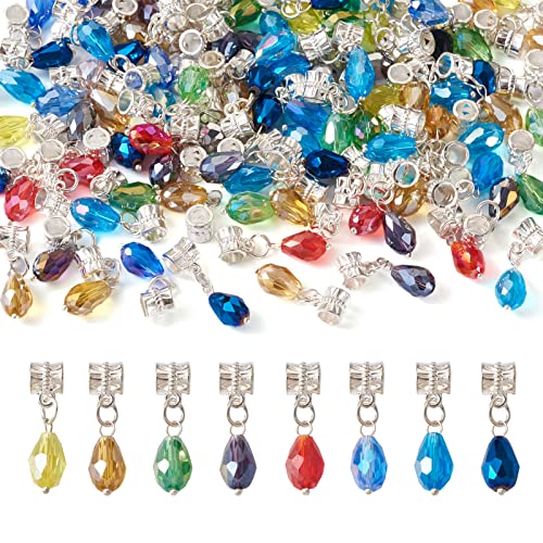 PandaHall Europäische baumelnde Perlen mit tropfenförmigem galvanisiertem Glasanhänger für DIY-Schmuckherstellung, zufällige Farben, 100 Stück von PH PandaHall