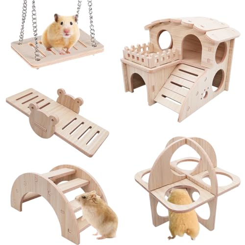 PHIEZC 5er-Pack Hamsterkäfig aus Holz, Hamsterspielzeug, Meerschweinchenspielzeug, Hamsterverstecke, Trainingsspielzeug für Hamster, Zwerghamster, Kleintierspielzeug von PHIEZC