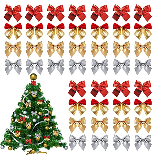 PHIEZC 96 Stück Weihnachtsbogen,Samt Schleife,Geschenkschleife,Mini Satinschleifen,für Geschenkbox Weihnachtsbaum Weihnachten Party Dekoration,(Rot,Silver,Gold,Mixed Color) von PHIEZC