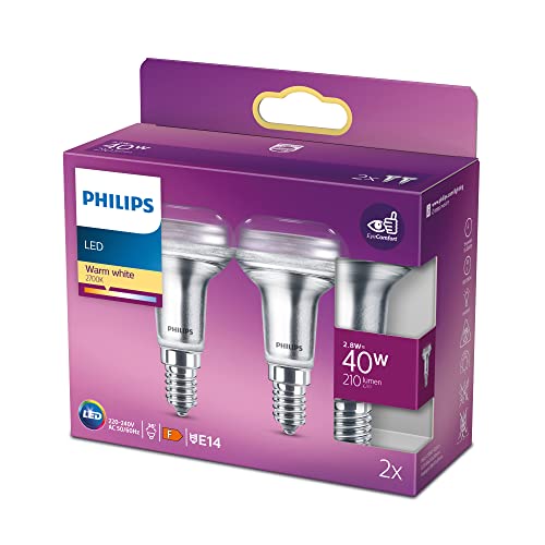 Philips LED Classic E14 Lampe, 40 W, R50, Reflektor, 36° drehbar, silber, warmweiß, 2er Pack von Philips Lighting