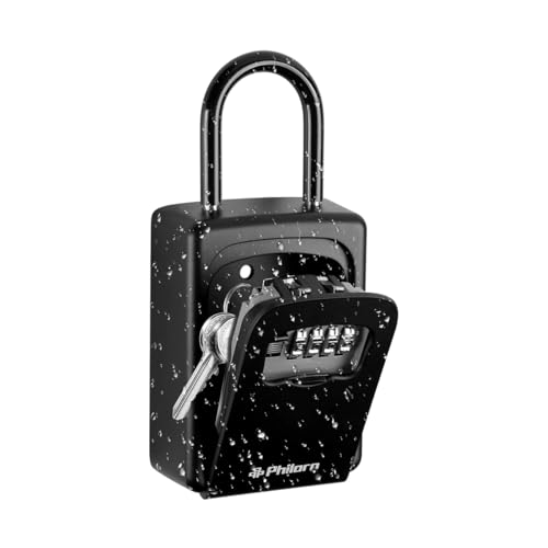 Philorn Schlüsseltresor mit Zahlencode, Vollmetall Tragbare Schlüsselsafe mit Bügel Außen, Schlüsselkasten | Wetterfest - Hängend & Wand Befestigung | Top Sicherheit, Ultra-Robustes Schlüsselbox von Philorn