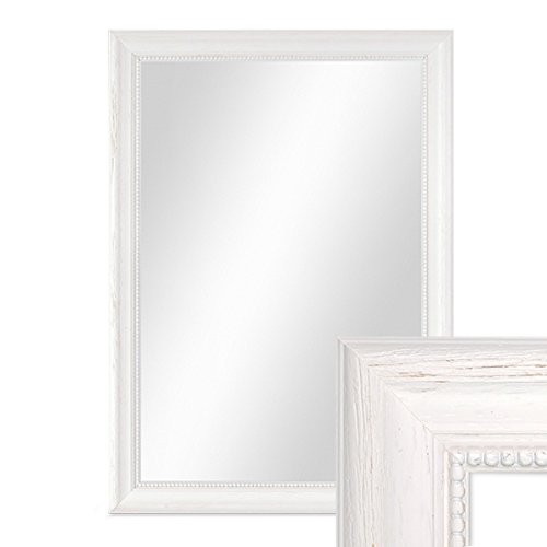 PHOTOLINI Wand-Spiegel 36x46 cm im Holzrahmen Landhaus-Stil Weiss/Spiegelfläche 30x40 cm von PHOTOLINI