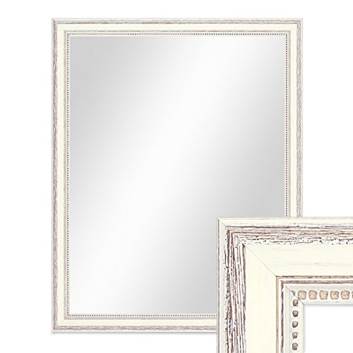 PHOTOLINI Wand-Spiegel 46x56 cm im Massivholz-Rahmen Landhaus-Stil Shabby-Chic Weiss/Spiegelfläche 40x50 cm von PHOTOLINI