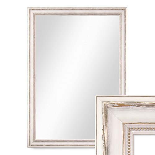 PHOTOLINI Wand-Spiegel 60x70 cm im Massivholz-Rahmen Landhaus-Stil Weiss/Spiegelfläche 50x60 cm von PHOTOLINI