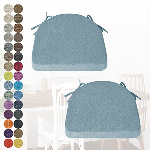 PHUSTJKL 2er Set Stuhlkissen Halbrund Stuhlauflage mit Bändern für Esszimmer, Waschbare rutschfest Sitzkissen mit Reißverschluss für Indoor Zuhause Büro Küche (40x38x38x8cm Hellblau) von PHUSTJKL