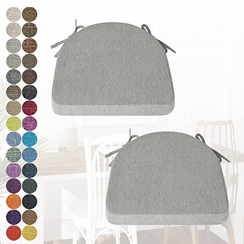 PHUSTJKL 2er Set Stuhlkissen Halbrund Stuhlauflage mit Bändern für Esszimmer, Waschbare rutschfest Sitzkissen mit Reißverschluss für Indoor Zuhause Büro Küche (40x40x38x3cm Grau) von PHUSTJKL