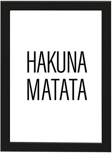 Deqosy Poster DIN A4 Hakuna Matata, gerahmt mit schwarzem Bilderrahmen, Geschenk, Geschenkidee, Geburtstagsgeschenk, Poster mit Rahmen, Kunstdruck, Typographie (Hakuna Matata) von Deqosy