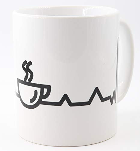 PICSonPAPER Tasse mit Grafik Kaffee EKG, Kaffeetasse, Keramiktasse, Tasse mit lustiger Grafik, Kaffeejunkies von Deqosy