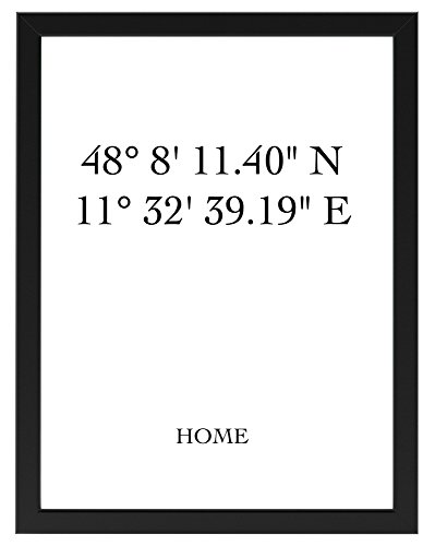 PICSonPAPER Personalisiertes Poster Home mit Individuellen Koordinaten 30 cm x 40 cm, gerahmt mit Schwarzem Bilderrahmen, GPS-Koordinaten, Poster mit Rahmen (30cm x 40 cm gerahmt) von Deqosy