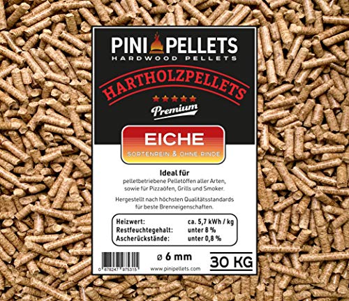 Hartholz Pellets 6 mm PINI 30Kg zum Heizen Grillen Räuchern Smoken von PINI