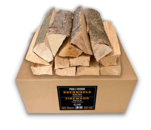 PINI Brennholz ofenfertig Buche 30 Kg ca. 30-33 cm für Kamin Grill Feuerschale Pizzaofen Smoker von PINI