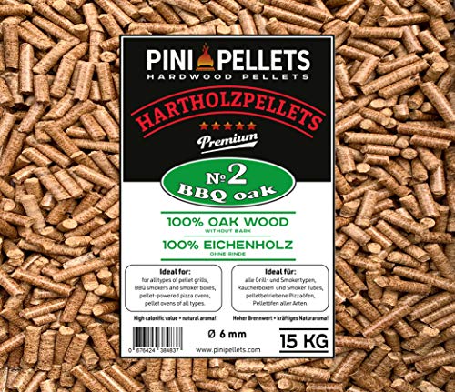 PINI Grillpellets 15 KG – Holzpellets 100% Eiche №2 zum Grillen, Räuchern, Smoken auch für pelletbetriebene Pizzaöfen von PINI