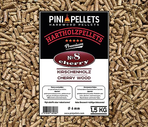 PINI Grillpellets № 8 Kirsche 1,5 kg BBQ Hartholzpellets zum Grillen Räuchern Smoken von PINI