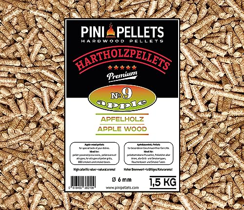 PINI Grillpellets № 9 Apfel 1,5 kg BBQ Hartholzpellets zum Grillen Räuchern Smoken von PINI