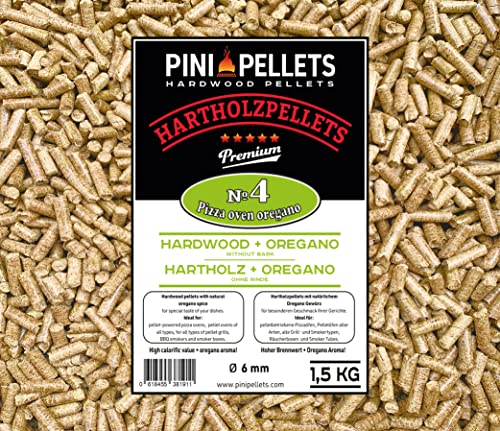 PINI Hartholz Pellets № 4 BBQ Pizza Oven Oregano 1,5 Kg Grillpellets zum Grillen Räuchern Smoken und für Pizzaofen von PINI