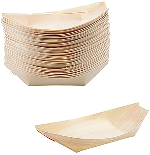 PIQIUQIU Holzschale Schiffchen aus Kiefernholz Bambus Holz Boote, Fingerfood Schälchen für Fingerfood Currywurst Pommes Sushi I Servierschale kalte 50 STK 19x10cm von PIQIUQIU