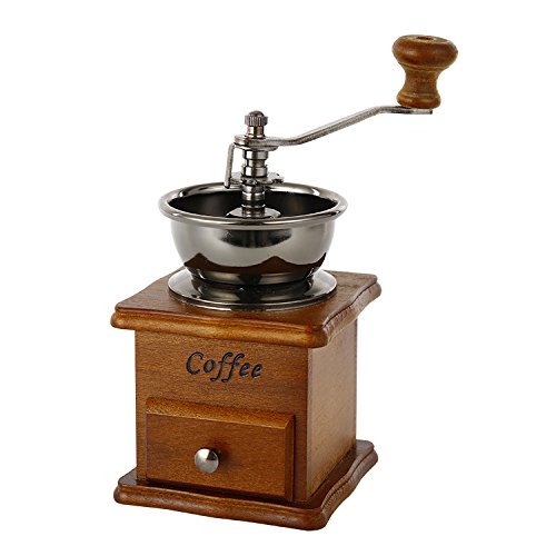 Manuelle Kaffeemühle, Kaffeebohnenmühle Handmühle Retro Stil Gusseisen Handkurbel Holzschublade Bohnenmühle(17.5x10.5x10.5cm) von PIQIUQIU