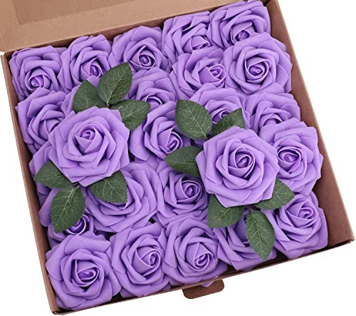 PIQIUQIU 25 Stück Künstliche Blumen Rosen Kunstblumen Rosenköpfe Gefälschte für Geburtstagsdeko, Hochzeitsdeko, Party Deko (violett) von PIQIUQIU