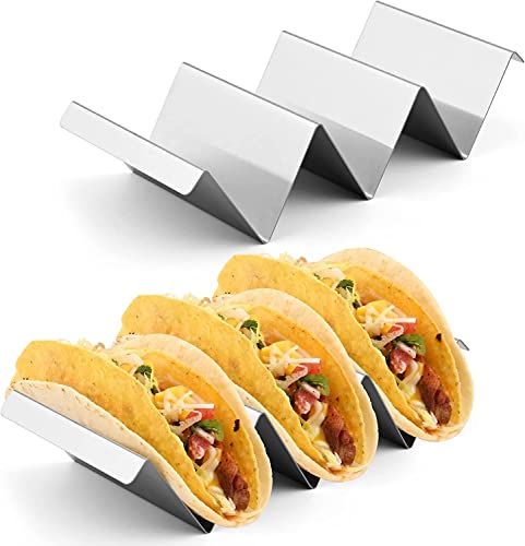 PIQIUQIU Taco Halter, 2 Stück Taco Ständer aus 304 Edelstahl mit Griffen, Spülmaschinenfest Tortilla Halter für Tacos Sandwiches Würste behalter von PIQIUQIU