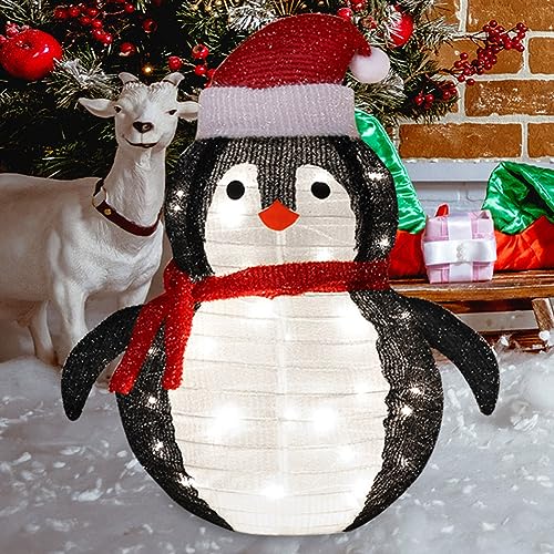 PKKP LED Weihnachts Pinguin Weihnachtsdeko, 65cm Weihnachtsbeleuchtung Außen Figuren, Integrierten Warmweiße LEDs Zusammenfaltbar für Innen und Außen Gartendekoration (Pinguin-Weiße) von PKKP