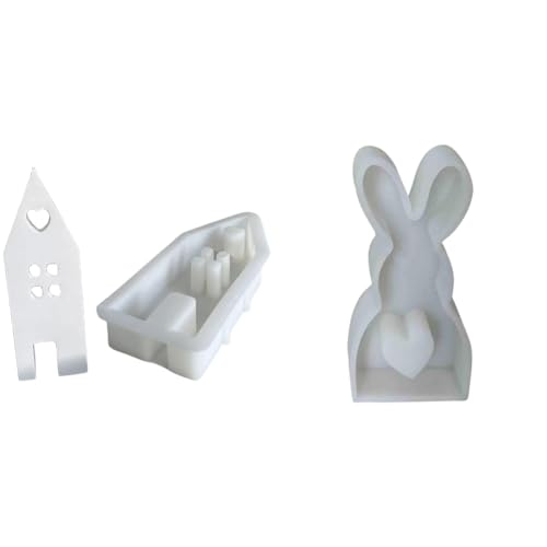 PKKP Silikonformen Gießformen Häuser+Ostern, 3D Kerzenformen Zum Gießen, DIY Silikonform Haus mit Fenster, Kerzenform Seifenform Epoxidharz Formen (Große Häuser+Klein Kaninchen) von PKKP