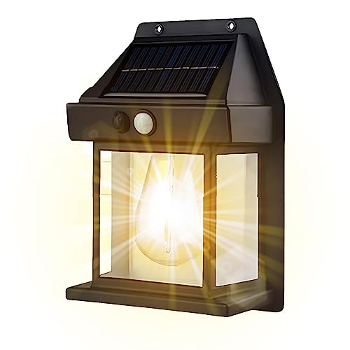 PKKP Solar Wolfram Wandleuchte für den Außenbereich, solarlampen für Außen mit Bewegungsmelder, IP65 Wasserdicht Solar Wandlampe für Garten, Balkon, Zaun, Hof (Schwarz) von PKKP