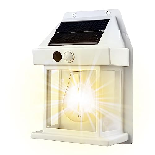 PKKP Solar Wolfram Wandleuchte für den Außenbereich, solarlampen für Außen mit Bewegungsmelder, IP65 Wasserdicht Solar Wandlampe für Garten, Balkon, Zaun, Hof (Weiss) von PKKP