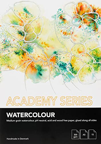 PLAY-CUT Academy Series Aquarellpapier A5 (Weiß) | Aquarellblock 300g/m2 mit 15 Blättern Aquarell Papier | Malblock Din A5 | Watercolor Block für Aquarellfarben von PLAY-CUT