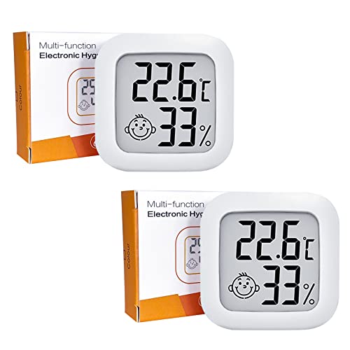 PNGOS Thermometer Innen Hygrometer Digital, Mini Thermo-Hygrometer Hhen Genauigkeit, 2 Stück Temperatur und Luftfeuchtigkeitsmesser Hydrometer Feuchtigkeit Digital für Babyraum,Wohnzimmer,Büro von PNGOS