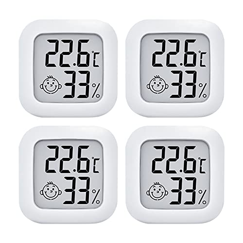 PNGOS Thermometer Innen Hygrometer Digital, Mini Thermo-Hygrometer Hhen Genauigkeit, 4 Stück Temperatur und Luftfeuchtigkeitsmesser Hydrometer Feuchtigkeit Digital für Babyraum,Wohnzimmer,Büro von PNGOS