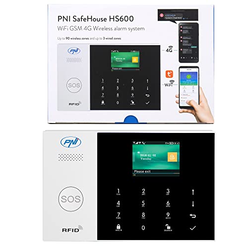 Drahtlose Alarmanlage PNI SafeHouse HS600 WiFi GSM 4G, unterstützt 90 drahtlose Zonen und 3 kabelgebundene Zonen, kompatibel mit der Tuya Smart-Anwendung, SMS-Alarm, Sprachanruf von PNI