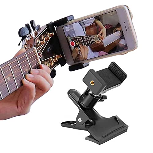 Gitarren-Handyhalter-Clip, 360 Grad drehbar, Gitarrenkopf-Clip Handy-Halter, Gitarrenkopf-Halterung für Live-Übertragung, für 5,5 cm - 7,5 cm (2,1 - 2,9 Zoll) große Handys von POHOVE