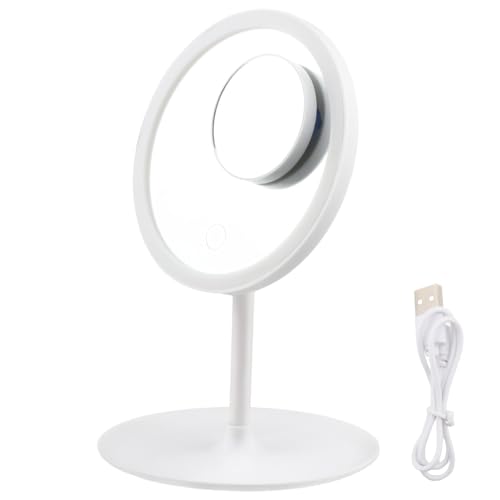POHOVE Kosmetikspiegel,1X / 5X Beleuchteter Kosmetikspiegel 90°Drehbar,USB Aufladbarer LED Schminkspiegel,Vergrößerungsspiegel Tischspiegel für Schminken und Rasieren,Weiß von POHOVE