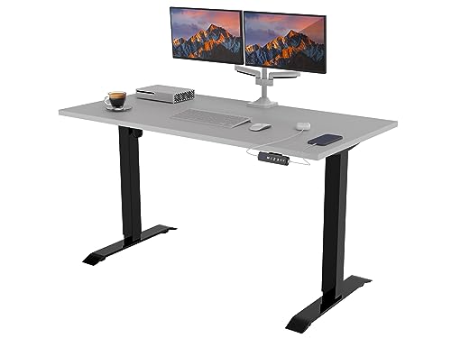 POKAR Höhenverstellbarer Schreibtisch Höhenverstellbar Elektrisch Bürotisch mit Tischplatte (Lichtgrau, 140 x 80) von POKAR