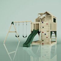 Rebo Spielturm mit Spielhaus inkl. Wellenrutsche und 2x Kinder-Schaukel Outdoor Klettergerüst Garten, Ausführung: Kinderschaukel, Farbe: Smaragdgrün von POLARPLAY