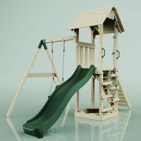 Rebo Spielturm mit Wellenrutsche und Kinder-Schaukel Outdoor Klettergerüst Garten Kletterseil und Kletterleiter, Ausführung: Babyschaukel, Farbe: von POLARPLAY