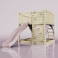 Rebo Spielturm aus Holz mit Kletterwand Outdoor Klettergerüst mit Plattform, Wellenrutsche und Sandkasten- Altrosa - Rosa von POLARPLAY