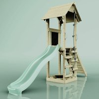 Rebo Spielturm aus Holz mit Wellenrutsche Outdoor Klettergerüst mit Plattform und Kleterseil- Mintgrün - Grün von POLARPLAY