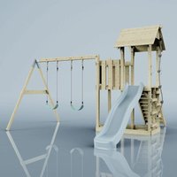 Rebo Spielturm mit Wellenrutsche und 2x Kinder-Schaukel Outdoor Klettergerüst Garten mit Plattform Kletterseil und Kletterleiter, Ausführung: von POLARPLAY