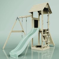 Rebo Spielturm mit Wellenrutsche und Kinder-Schaukel Outdoor Klettergerüst Garten Kletterseil und Kletterleiter, Ausführung: Kinderschaukel, Farbe: von POLARPLAY